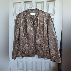 Alfred Dunner Jacket Sz10 Faux Leather Fabric Gold/Brown Long Sleeve Pockets